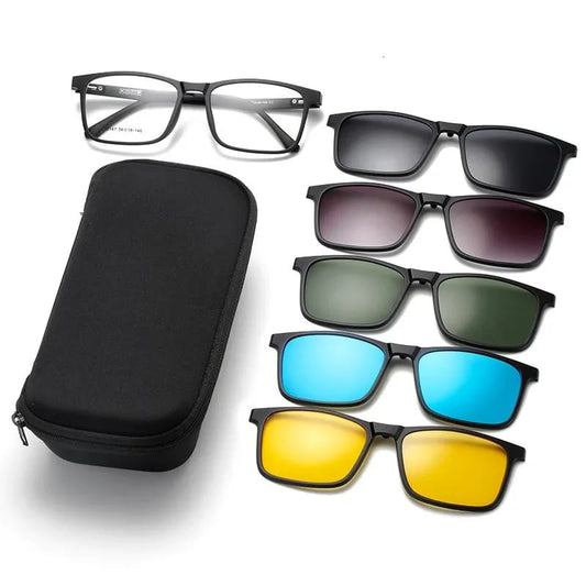 Polarisiertes Sonnenbrillen-Set mit mehreren 3-in-1-Gläsern | Magnetische Clip-On-Brille